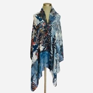 Floral Paisley Scarf 70"x28" Navy Blue Flower Print Shawl 100% Polyester EXC